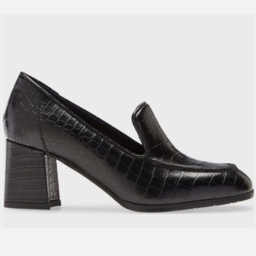 $395 Aquatalia  Michelle Water Resistant Croc Leather Loafer Pumps Blk 9.5